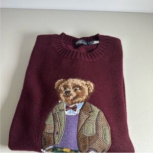 Polo Ralph Lauren Sweater Bear Men's Size Medium Burgundy Red
